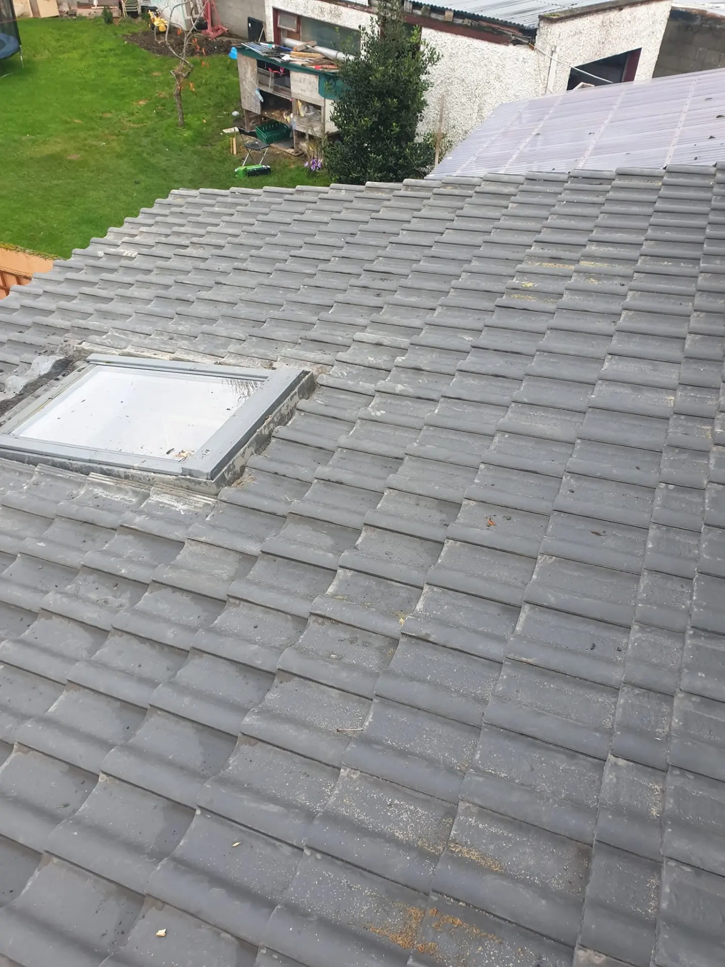 Completed tiled roof with skylight after membrane replacement in Dublin